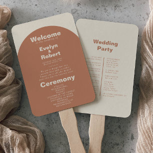 Terracotta Arch Minimalist Formal Wedding Program Hand Fan