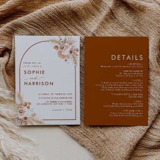 Terracotta Arch Pampas Grass All In One Wedding Invitation
