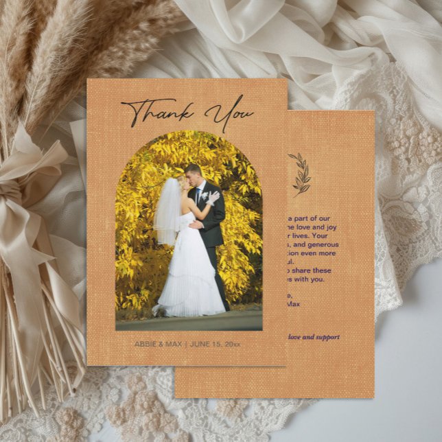 Terracotta Arch Photo Monogram Wedding Thank You Card (Autumn arch photo wedding thank you card)