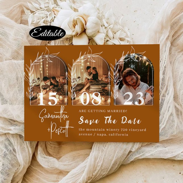 Terracotta Arch Save The Date Photo Collage Invitation (Creator Uploaded)