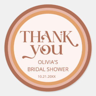 Terracotta Arch Typography Bridal Shower Thank You Classic Round Sticker