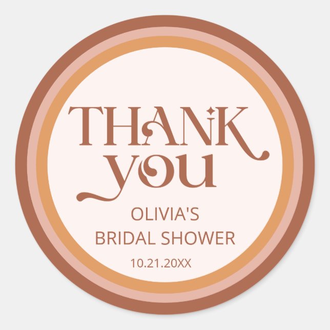 Terracotta Arch Typography Bridal Shower Thank You Classic Round Sticker (Front)