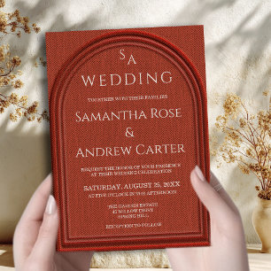 Terracotta Arch Wedding Linen Texture Invitation