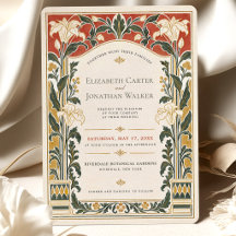 Terracotta Art Nouveau Lily Wedding Invitation