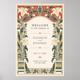 Terracotta Art Nouveau Lily Wedding Welcome Sign