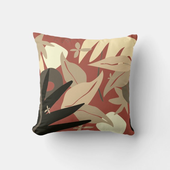 Terracotta Artistic Abstract Leaves Throw Pillow (Front)