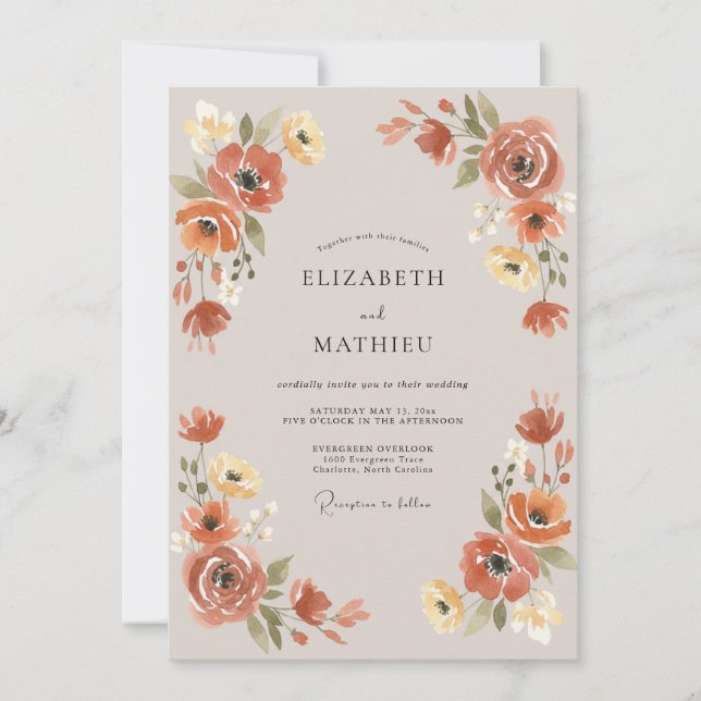 Terracotta Artistic Blossom Wedding Invitation (Front)
