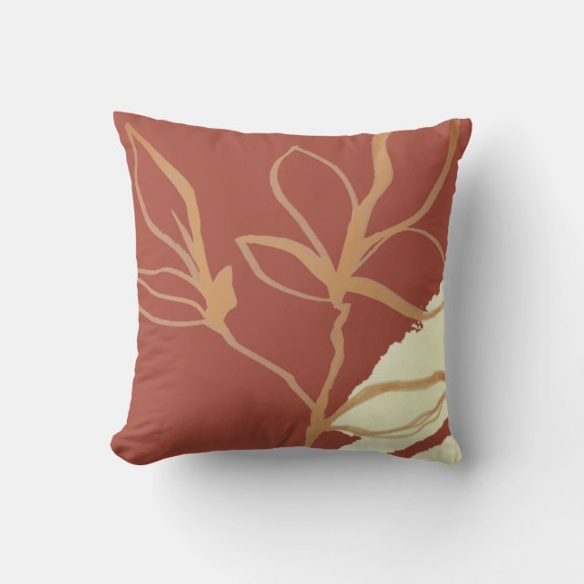 Terracotta Artistic Watercolor Leaf Design Throw P Cushion (Front)