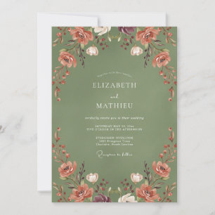 Terracotta Autumn Botanical Romance Wedding Invitation