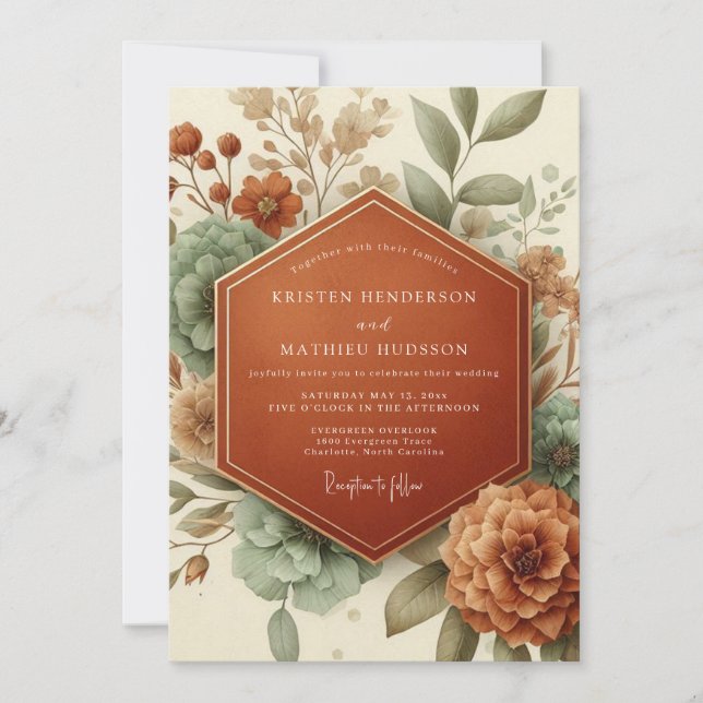 Terracotta Autumn Botanical Wedding Invitation (Front)