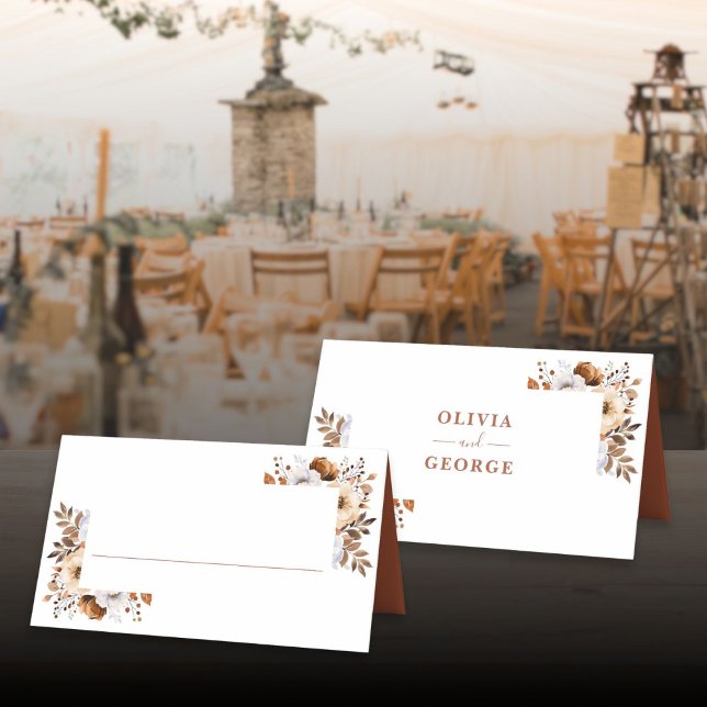 Terracotta Autumn Fall Rustic Floral Wedding Place Card (TerracottaAutumn Fall Rustic Floral Wedding Place Card)