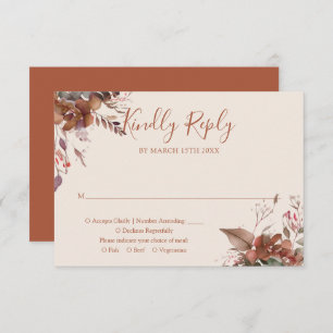 Terracotta Autumn Fall Rustic Floral Wedding RSVP Card