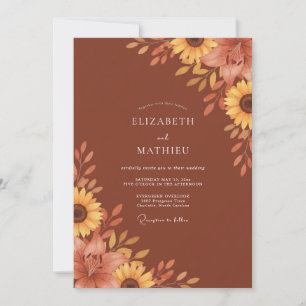 Terracotta Autumn Floral Bloom Wedding Invitation