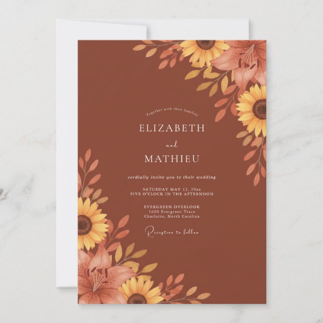 Terracotta Autumn Floral Bloom Wedding Invitation (Front)