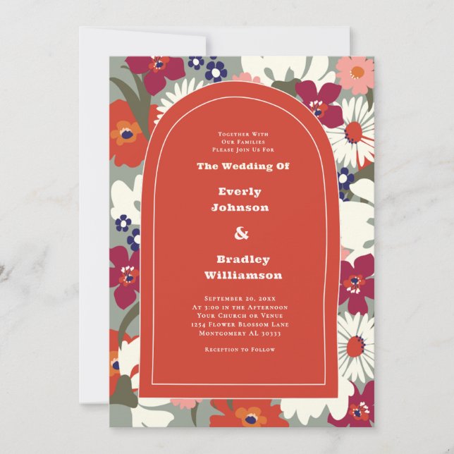 Terracotta Autumn Floral Boho Bold Chic Wedding Invitation (Front)