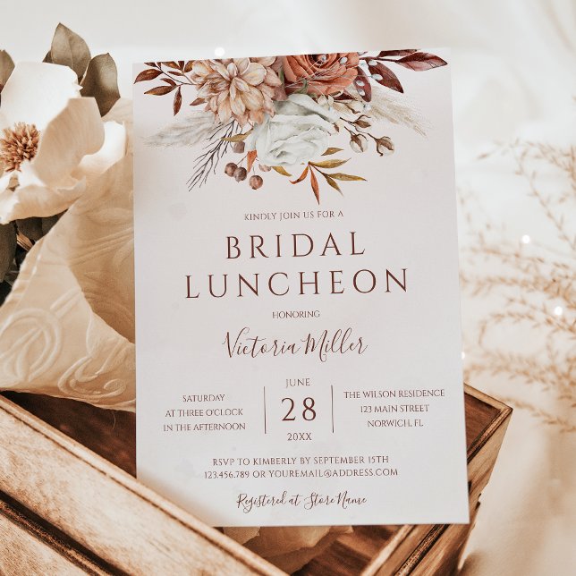 Terracotta Autumn Floral Boho Fall Bridal Luncheon Invitation (Creator Uploaded)