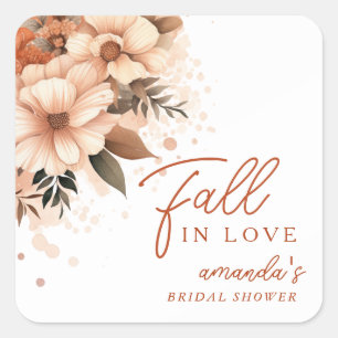 Terracotta Autumn Floral Fall in Love Bridal Square Sticker