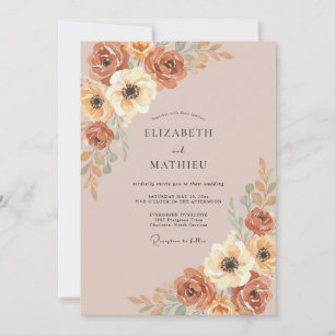 Terracotta Autumn Floral Flourish Wedding Invitation