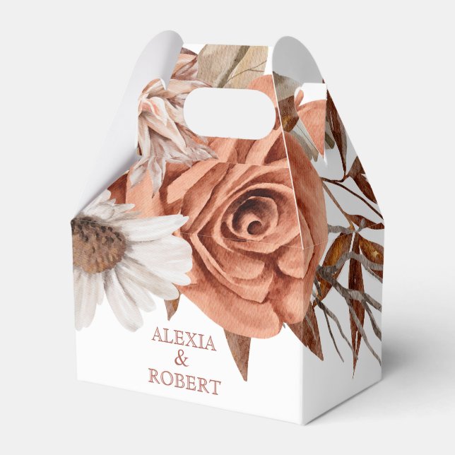 Terracotta autumn flowers arrangement wedding  favour box (Front Side)