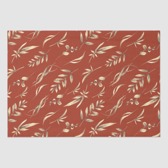 Terracotta Autumn Greenery Tissue Paper (Front)