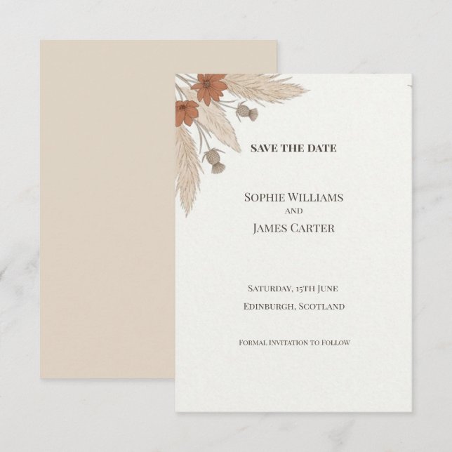 Terracotta Autumn Leaf Save The Date Card (Front/Back)