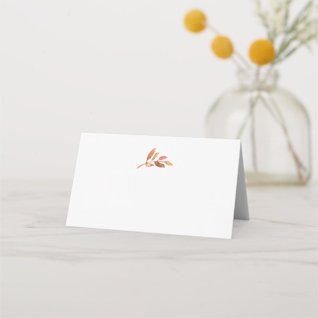 Terracotta Autumn Leaves Blank Wedding Folded Place Card (Front)