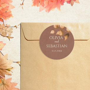 Terracotta Autumn Leaves Boho Fall Wedding Classic Round Sticker