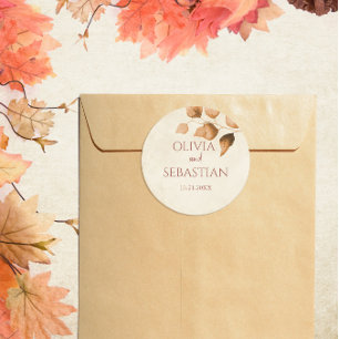Terracotta Autumn Leaves Boho Fall Wedding Classic Round Sticker