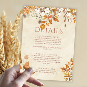 Terracotta Autumn Leaves Boho Fall Wedding Details Enclosure Card