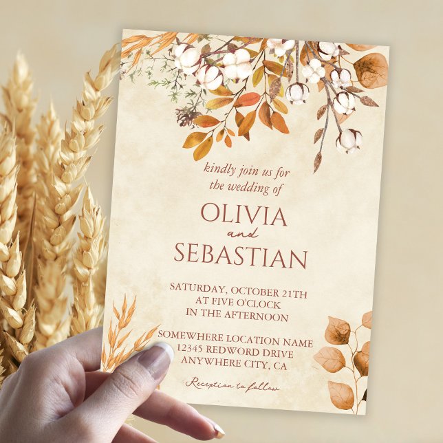 Terracotta Autumn Leaves Boho Fall Wedding Invitation (Creator Uploaded)