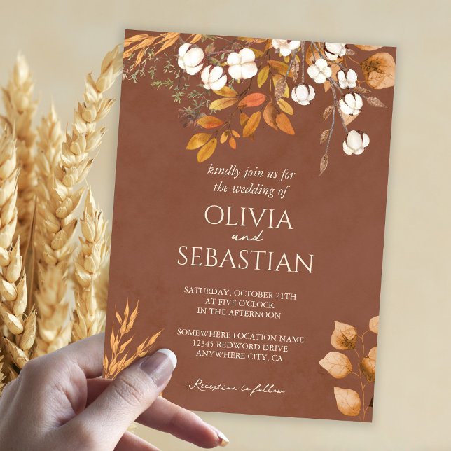 Terracotta Autumn Leaves Boho Fall Wedding Invitation (Creator Uploaded)