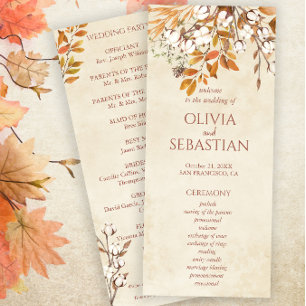 Terracotta Autumn Leaves Boho Fall Wedding Programme