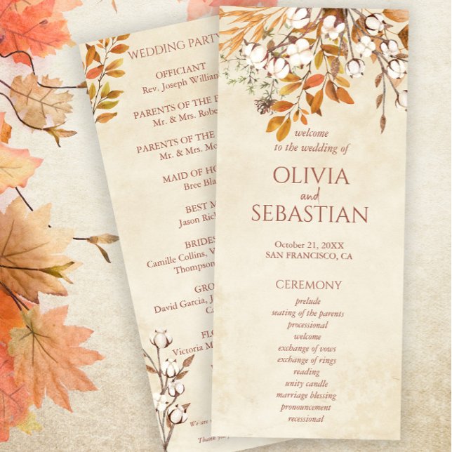 Terracotta Autumn Leaves Boho Fall Wedding Programme (Creator Uploaded)