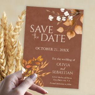 Terracotta Autumn Leaves Boho Fall Wedding Save The Date