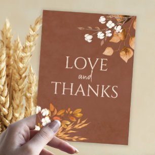 Terracotta Autumn Leaves Boho Fall Wedding Thank You Card