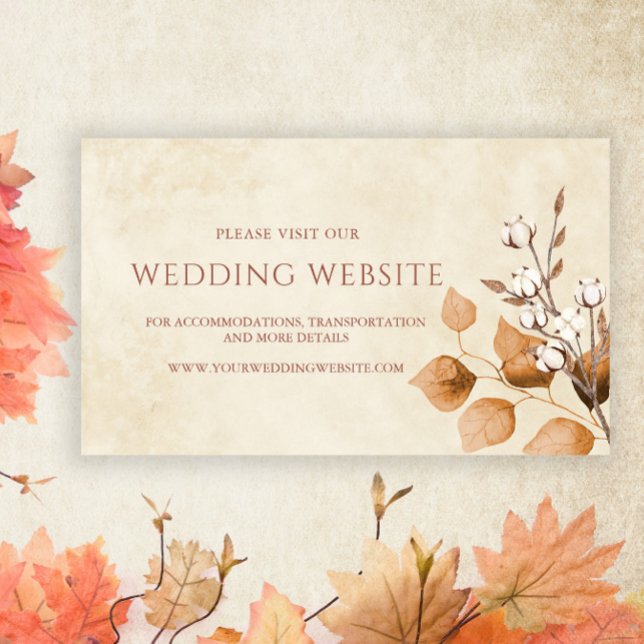 Terracotta Autumn Leaves Boho Fall Wedding Website Enclosure Card (Creator Uploaded)