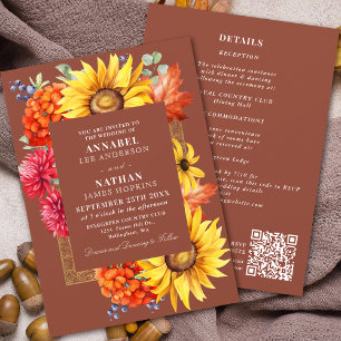 Terracotta Autumn Watercolor Floral QR Code Invitation