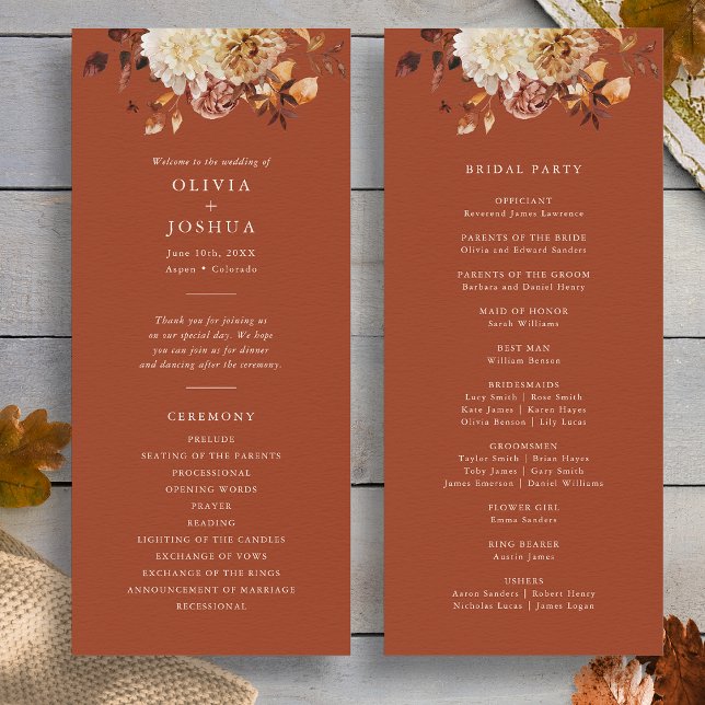 Terracotta Autumn Wedding Program Programme (Terracotta Autumn Watercolor Floral Wedding Program by Painted Paperie
)