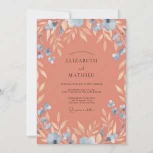 Terracotta Azure Leafy Wedding Invitation
