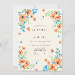 Terracotta Azure Poppy Wedding Invitation