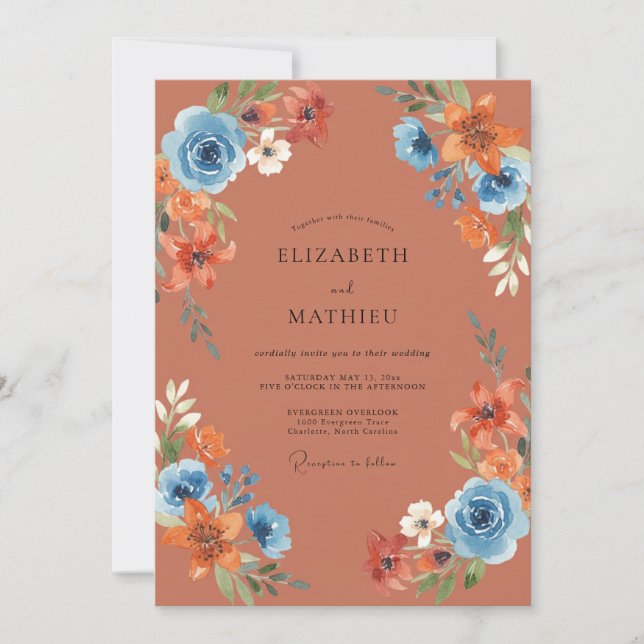 Terracotta Azure Wildflower Wedding Invitation (Front)