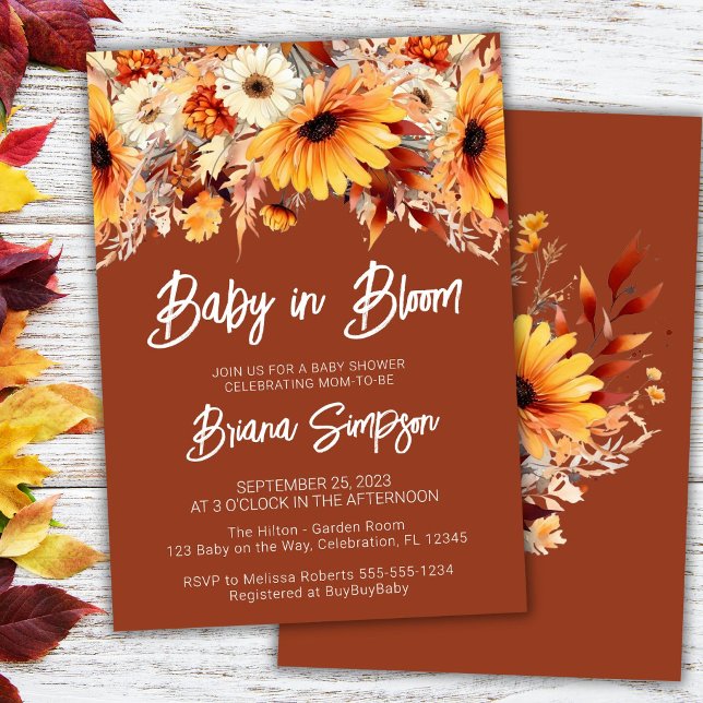 Terracotta Baby in Bloom Fall Floral Baby Shower Invitation (Creator Uploaded)
