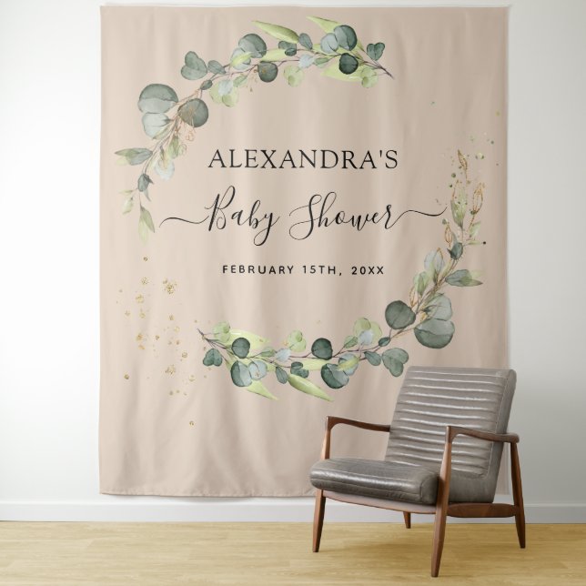 Terracotta Baby Shower Photo Booth Backdrop Tapestry (In Situ)