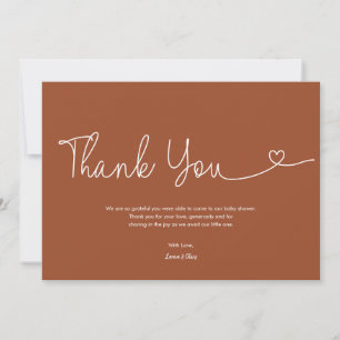 Terracotta Baby Shower Script Heart Thank You Card