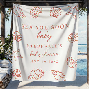 Terracotta Beach Sea You Soon Baby Shower Backdrop Tapestry