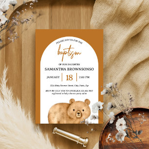 Terracotta Bear Baby Baptism Invitation