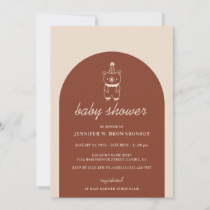 Terracotta Bear with Party Hat Baby Shower Invitation
