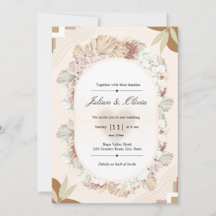 Terracotta Beige Boho Oval Floral Wreath Modern Invitation