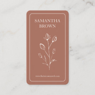 Terracotta Beige Framed Vertical Logo Flower Business Card