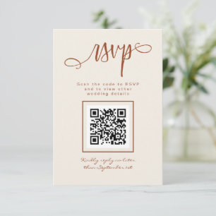 Terracotta Beige Handwritten Script Simple QR Code RSVP Card